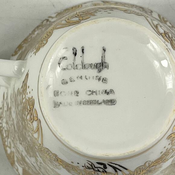Colclough England Genuine Bone China Teacup Saucer Set Black Gold Floral Pattern - Picture 8 of 16